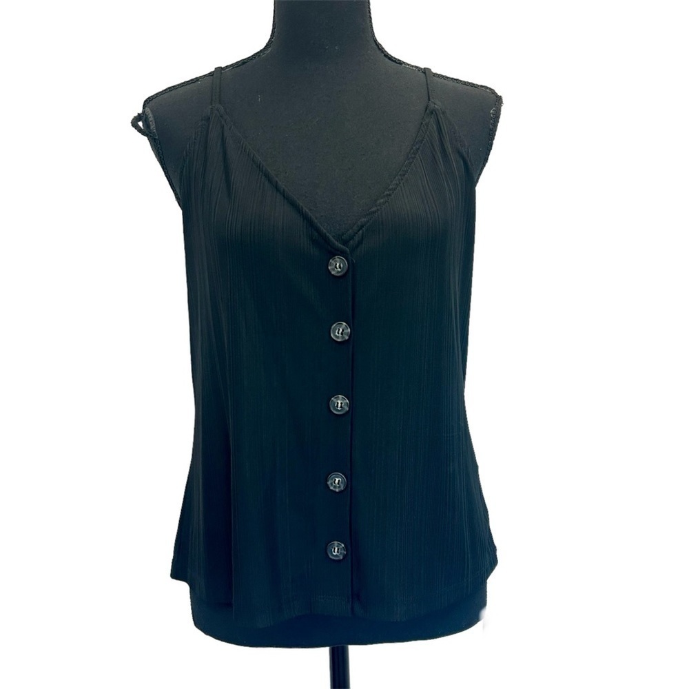 DYNAMITE black stretchy satin effect button V-neck camisole tank top Sz M